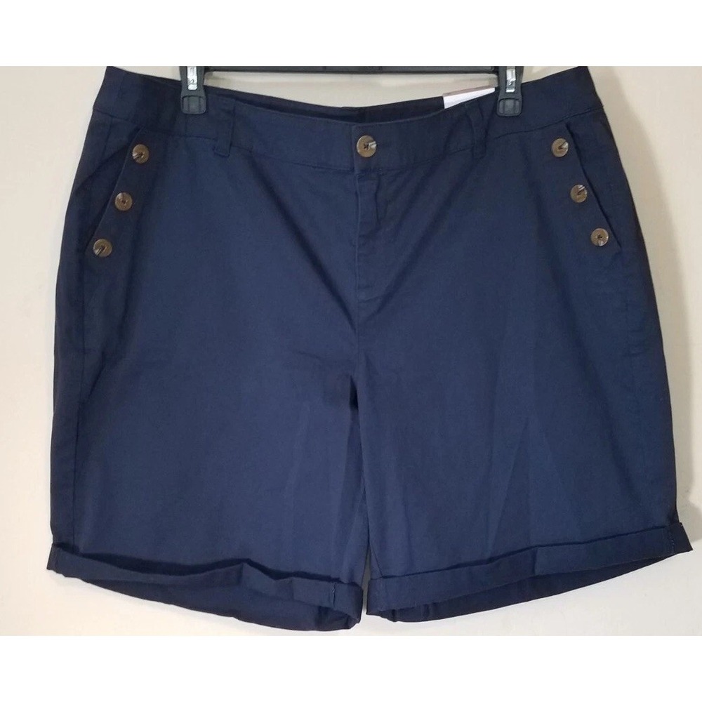 Lane Bryant Bermuda Shorts Women 18 Navy Blue Stretch Coastal Summer Vacay NEW